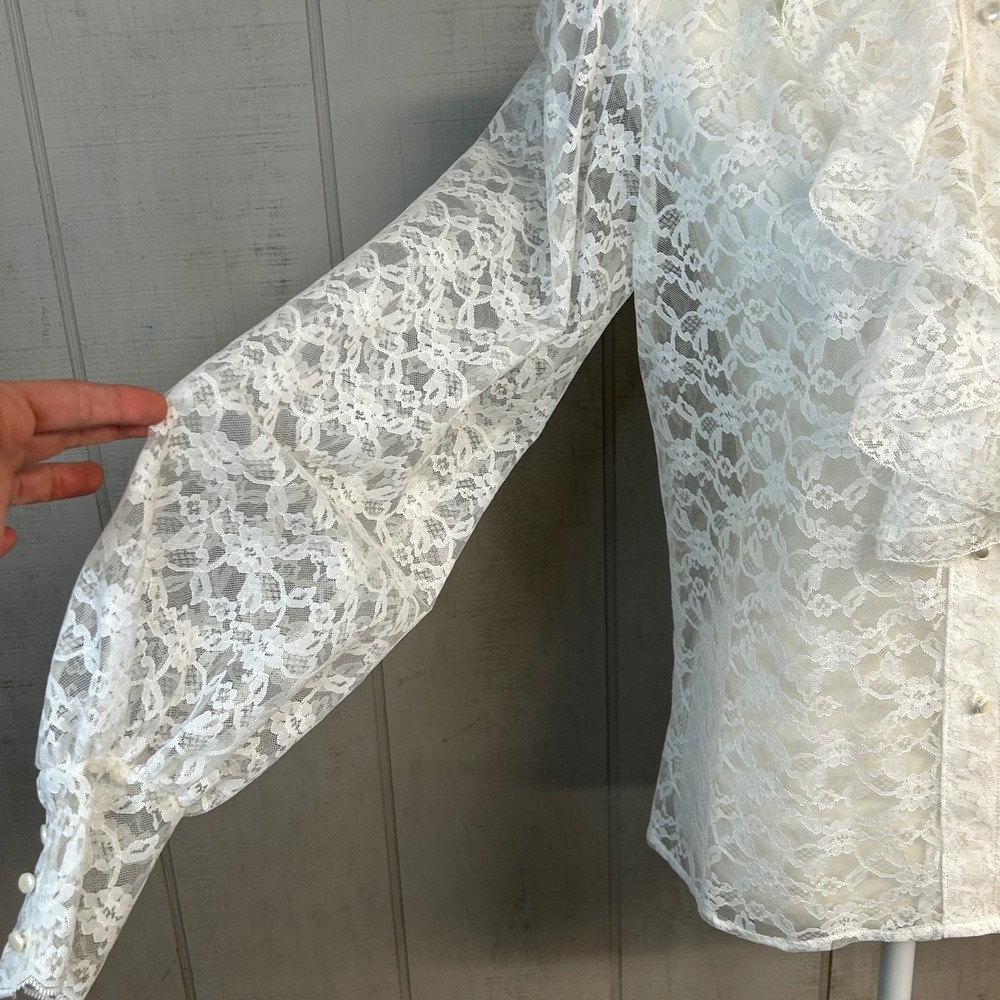 Alice Stuart Vintage Floral Lace Poet Top Ruffle Sz 10 Ivory Edwardian - Picture 4 of 10
